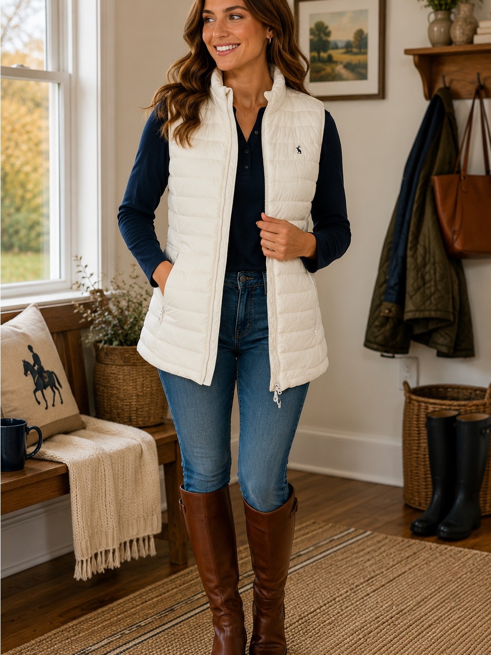 Joules Right As Rain Quilted Puffer Vest Ivory Floral Lined Women’s US 12